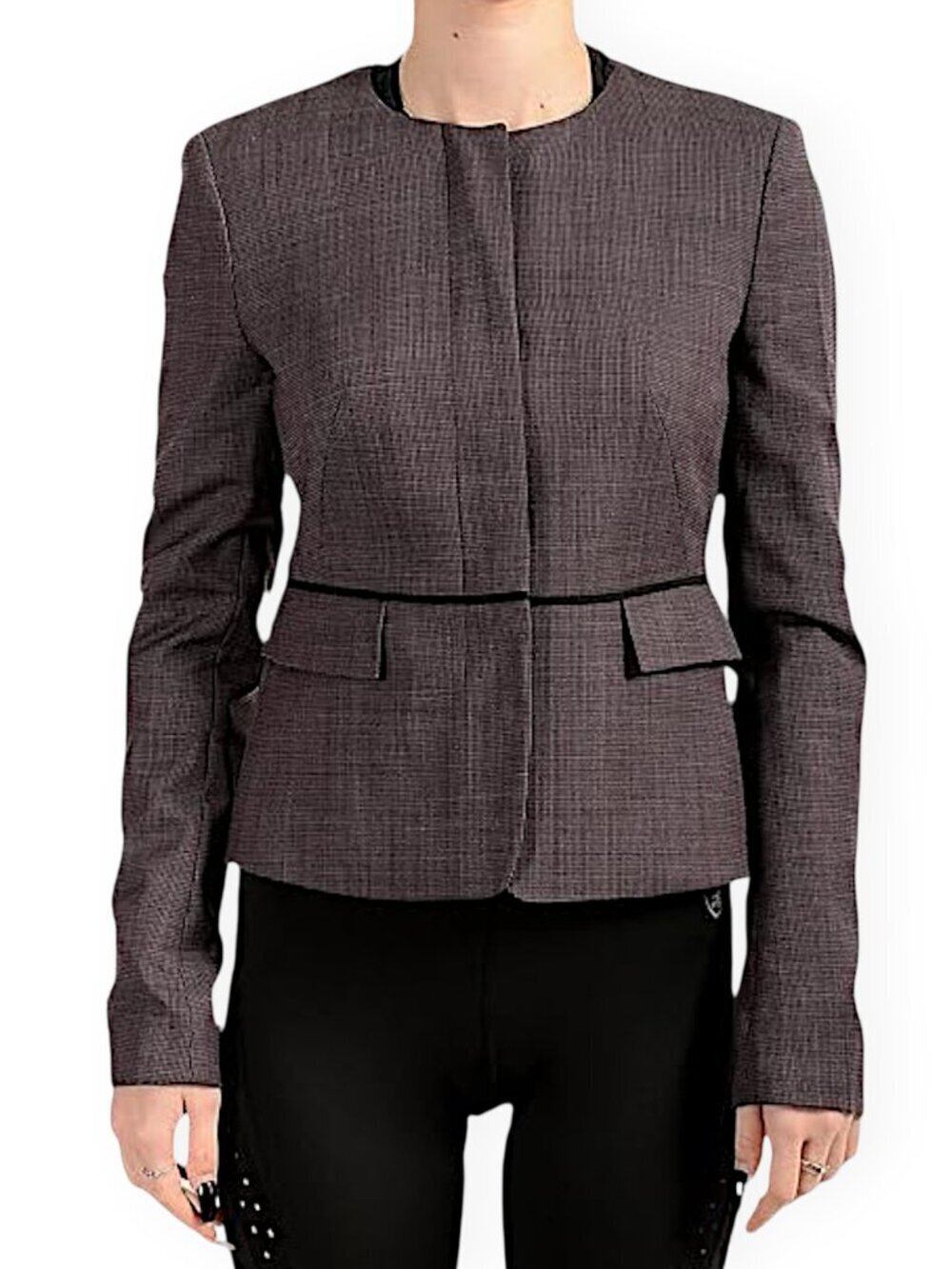 Hugo Boss Jokile Grenadine Fantasy Microcheck Collarless Blazer Jacket NWT New 0